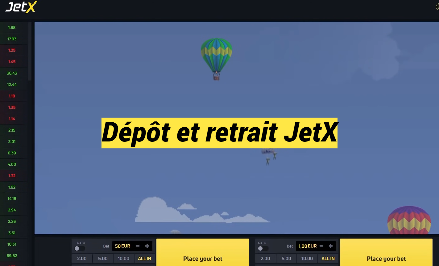 Dépôt et retrait JetX